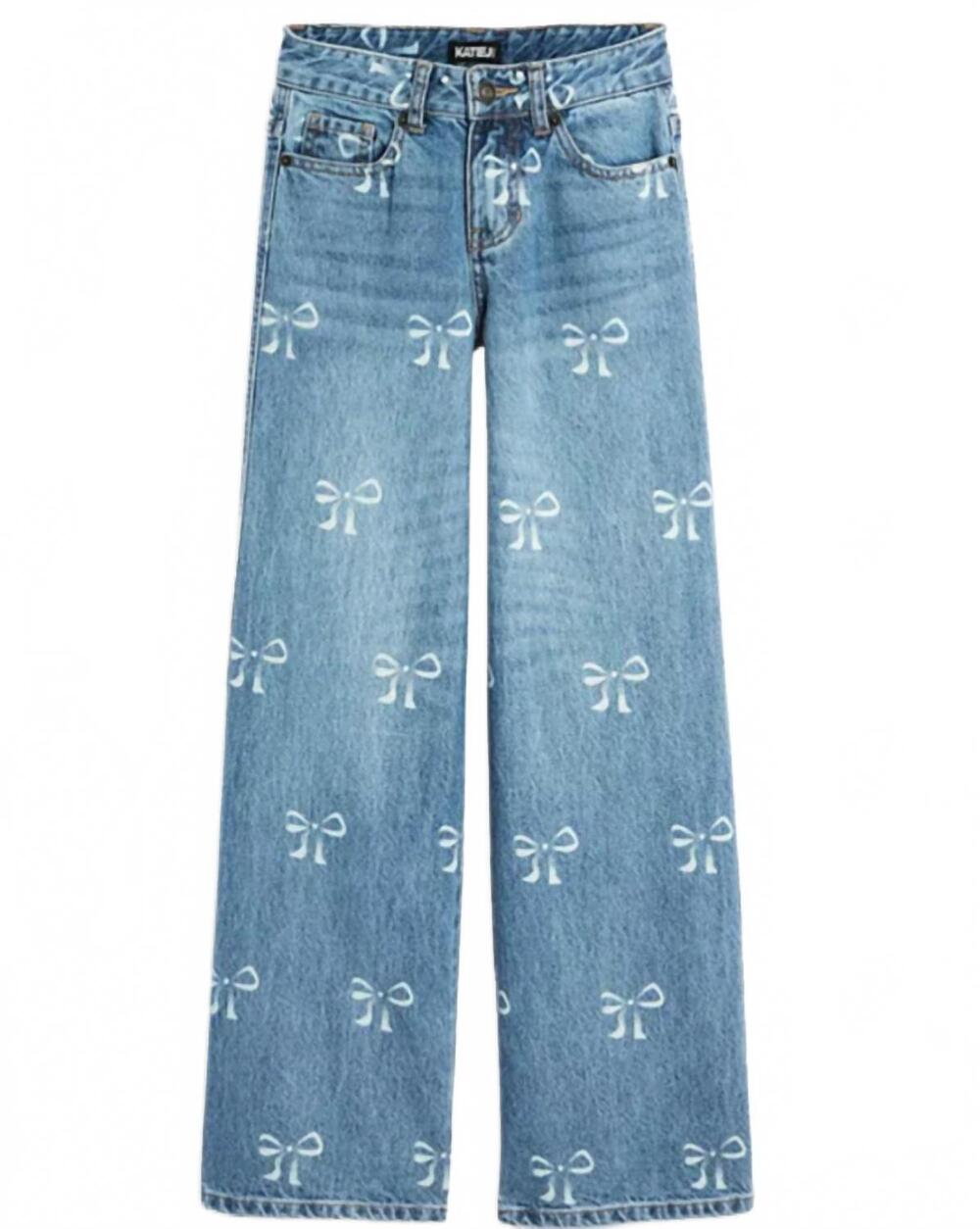 NEW KATIE J NYC junior chicago distressed low rise jeans in bow print
